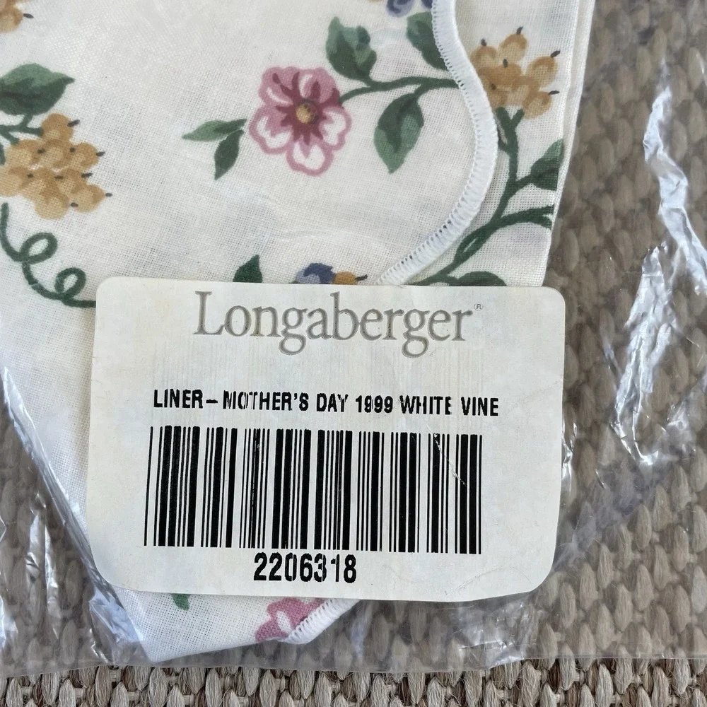 Longaberger Fabric Liner 1999 Mother's Day White Vine #2206318